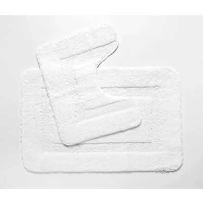 Abbildung von Penguin Home® Microfaser Plüsch Weiche Badematte 2er SetBox WeißRechteck und U förmige Kontursaugfähig waschbar WC Teppich Badvorleger Sets 2 Stück rutschfeste Latexrückseite 50x80&amp;50x40cm