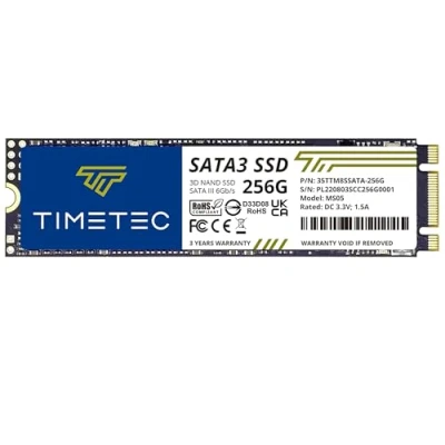 Abbildung von Timetec SSD 3D NAND TLC SATA III 6Gb/s M.2 2280 NGFF 64TBW Read Speed Up to 500MB/s SLC Cache Performance Boost Internal Solid State Drive (256GB)