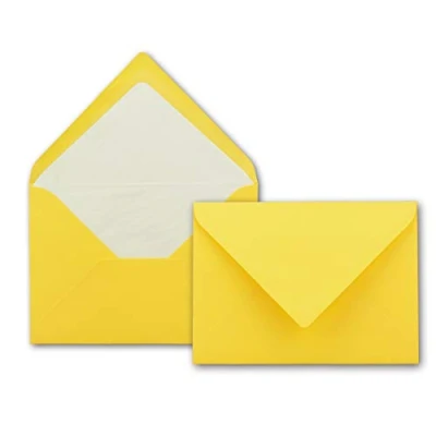Abbildung von 50x Kuverts in Sonnengelb Brief Umschläge DIN B6 12,5 x 17,6 cm geripptes Papier weißes Seidenfutter für Weihnachten &amp; festliche Anlässe