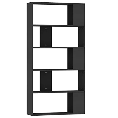 Abbildung von vidaXL Bücherregal Raumteiler mit 5 großen Fächern Wandregal Standregal Aktenregal Raumtrenner Büroregal Regal Schwarz 80x24x159cm Holzwerkstoff