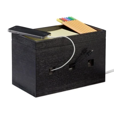 Abbildung von relaxdays Kabelkanal Kabelbox Bambus schwarz