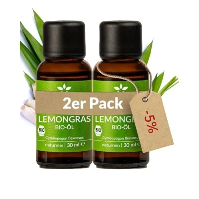 Abbildung von Heldengrün® BIO Lemongras Öl [100% NATURREIN] Erfrischend &amp; Anregend Echtes Zitronengrasöl Duftöl Ätherische Öle für Aromatherapie 2 x 30 ml
