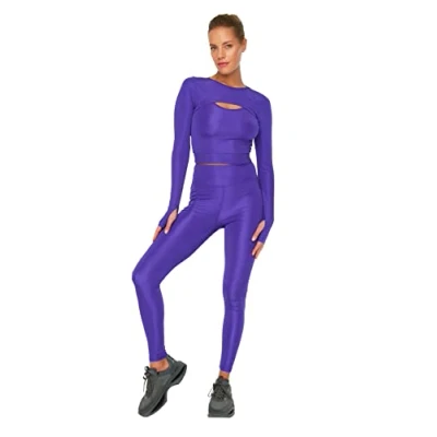 Abbildung von Trendyol Damen Purple Zipper And Mobile Detailed High Waist Sports Tights Yoga Pants, Lila, S EU
