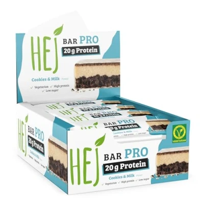 Abbildung von HEJ Bar pro Proteinriegel Snack Low Sugar Eiweißriegel 20g Protein &amp; 227kcal Riegel Vegetarisch ohne Palmöl 12x60g Cookies Milk