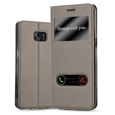 Abbildung von Cadorabo Hülle kompatibel mit Samsung Galaxy S7 Edge Sichtfenster aus Kunst Leder Flip Klappbare Magnetische [Standfunktion] [Kartenfächern] Cover für Tasche in Braun
