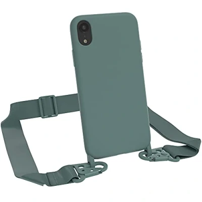 Abbildung von EAZY CASE Premium Silikon 2 in 1 Handykette kompatibel mit iPhone XR Handyhülle Umhängeband, Handykordel Silikonhülle, Hülle Band, Kette für Smartphone, Nachtgrün, Grün