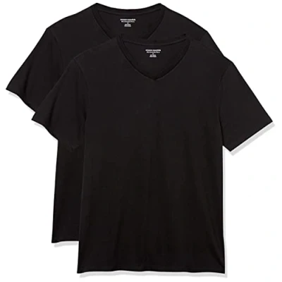 Abbildung von Amazon Essentials Herren T Shirt mit kurzen Ärmeln, V Ausschnitt und schmaler Passform, 2er Pack, Schwarz, XXL