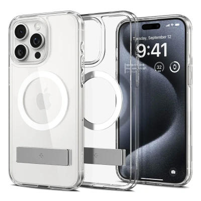 Abbildung von Spigen für iPhone 15 Pro Max Hülle MagSafe mit Ständer [Anti Yellowing] All in One Stoßfest Kratzfest Transaparent Handyhülle Case Schutzhülle Crystal Clear