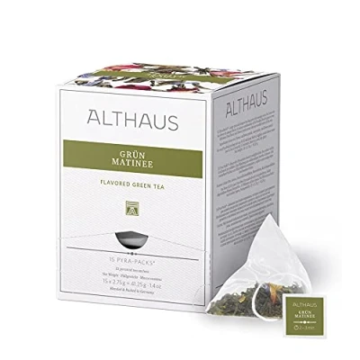 Abbildung von Althaus Tee GRÜN MATINEE ⋅ Grüner im Pyramidenbeutel PYRA PACK Aromatisierter mit exotischem Fruchtgeschmack 15 x 2,75g