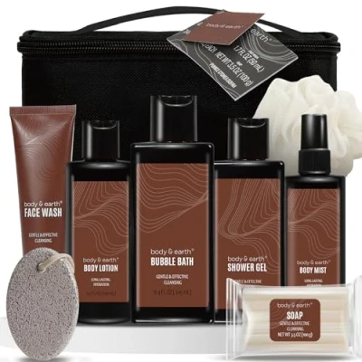 Abbildung von BODY &amp; EARTH Gift Baskets for Men Reinigen Geschenkeset für Männer, 8 teiliges Sandelholz Duft Herren Geschenkset Mit Duschgel Shampoo Gesichtswäsche Körperpeeling Usw, Geburtstagsgeschenke