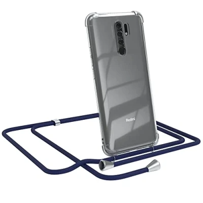 Abbildung von EAZY CASE Handykette kompatibel mit Xiaomi Redmi 9 / Prime Handyhülle Umhängeband, Handykordel Schutzhülle, Silikonhülle, Hülle Band, Stylische Kette, Navy Blau