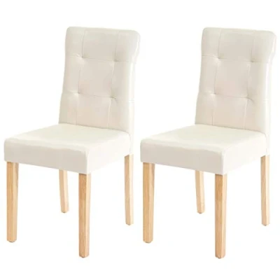 Abbildung von Mendler 2er Set Esszimmerstuhl HWC E58, Stuhl Essstühle Kunstleder Creme, helle Beine