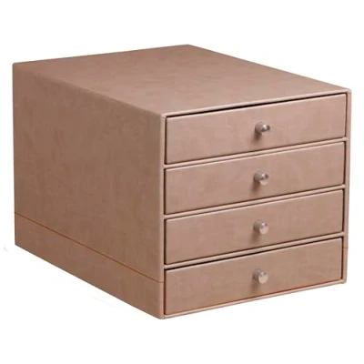 Abbildung von Rhodia 318864C Schubladenbox (mit 4 Schubladen, Griffe aus Metall, Kunstleder, elegant und praktisch, ideal für Ihr Büro oder zu Hause) 1 Stück, maulwurfsgrau