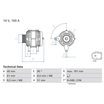 Abbildung von BOSCH 0 986 085 020 Lichtmaschine 14V 150A AUDI: A4 B8 Avant, Q5, Limousine