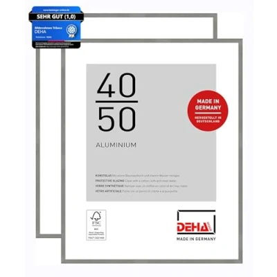 Abbildung von DEHA Design Bilderrahmen, 40 x 50 cm (2er Set), Aluminium, Grau matt, Posterrahmen zum Aufhängen im Hoch &amp; Querformat, bruchsicheres Kunstglas, Tribeca