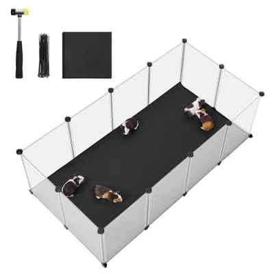 Abbildung von SONGMICS Kleintiergehege mit Bodenplatten, Laufstall Abnehmbarer und wasserfester Unterlage, Gehege für Hamster, Kaninchen, Meerschweinchen, 125 x 63 42 cm, weiß LPC009W01