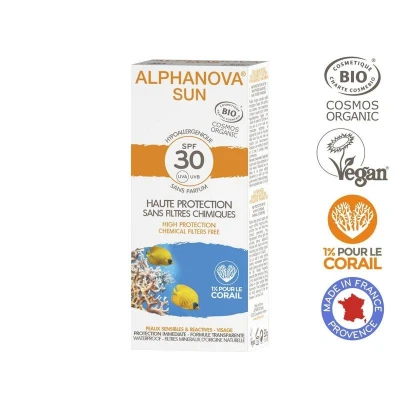 Abbildung von Alphanova Sun SPF30 Sonnencreme bei Sonnenallergie und wasserdicht