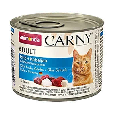 Abbildung von Carny Katzen Nassfutter Rind + Kabeljau mit Petersilienwurzeln (6 x 200g), von animonda ohne Getreide und Zucker, frischen fleischlichen Zutaten