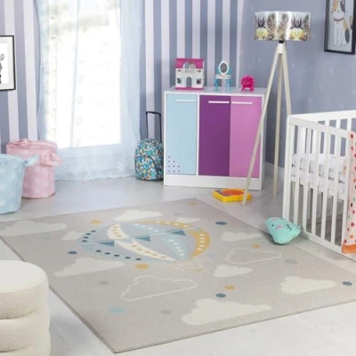 Abbildung von Livabliss Heissluftballon Kinderteppich Cartoon Teppich 160x213 cm, Tier Kinderzimmer oder Babyzimmer, Krabbelteppich Spielteppich Babymatte für Jungen &amp; Mädchen, Grau