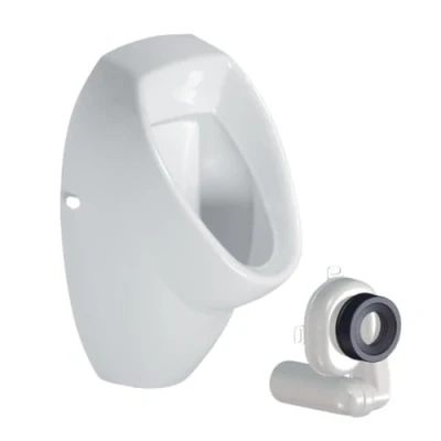 Abbildung von HGMBAD Urinal Zulauf von hinten Beschichtung und Siphon, Keramik, Wasserspülung, (Komplettset, Wandmontage)