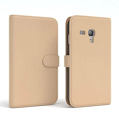 Abbildung von EAZY CASE Tasche kompatibel mit Samsung Galaxy S3 Mini Schutzhülle Standfunktion Klapphülle Bookstyle, Handytasche Handyhülle Magnetverschluss und Kartenfach, Kunstleder, Hellbraun