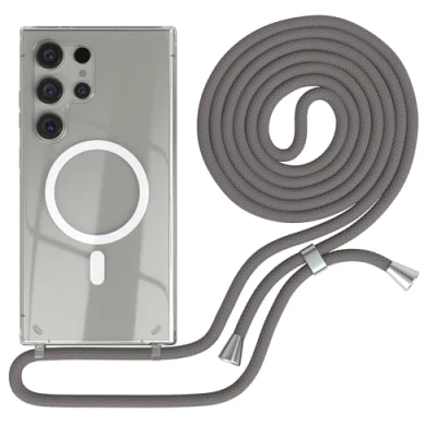Abbildung von EAZY CASE Handykette kompatibel mit Samsung Galaxy S24 Ultra Kette zum Umhängen Stoßfest Handyhülle für Silikon Hülle Band Handytasche Transparent als Fallschutz in Anthrazit