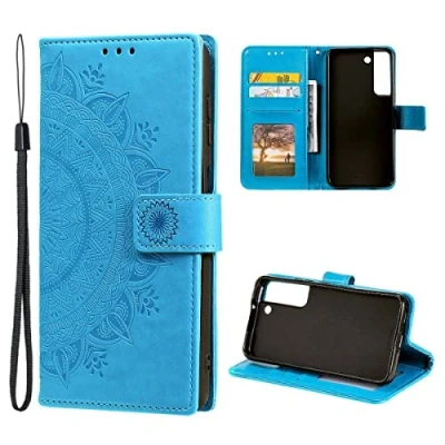 Abbildung von CoverKingz Handy Cover kompatibel mit Samsung Galaxy S22+ (Plus) Handyschutz Kartenfach Klapphülle Bookcase Hülle aufklappbar Motiv Mandala Blau