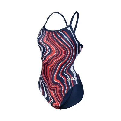 Abbildung von arena Damen Sport Badeanzug Marbled Challenge Back, 005562, Navy red Multi, 42