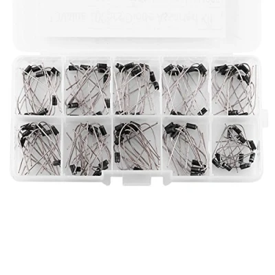 Abbildung von Gleichrichterdiode, 10 Werte Gleichrichter Dioden Sortiment Elektronischer Satz, 1n4001 1n4007 1n5817 1n5819 Sortimentskit, 100 Stück Mit Box