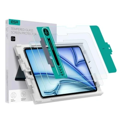 Abbildung von ESR Schutzfolie für iPad Air 11 Zoll M2, 6 (2024) Displayschutzfolie aus gehärtetem Glas mit einfach anzubringender Ablage, kratzfest, HD Klarheit, 2 Stück