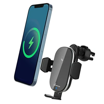 Abbildung von MediaRange Induktive KfZ Schnellladestation Auto Handyhalterung mit Ladefunktion für kabelloses Laden, 15W Qi Schnellladung, USB Fast Wireless Charger, kompatibel iPhone, Samsung