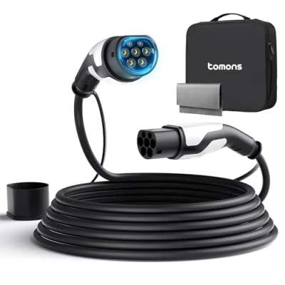 Abbildung von tomons Typ 2 Ladekabel, 22KW 7M 32A 3 Phasig, Ladekabel Elektroauto für EV/PHEV, auf EV mit Tragetasche und Mikrofasertuch Model S/3/X/Y, ID.3, ID.4