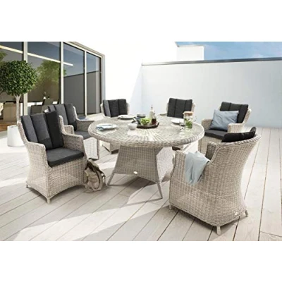 Abbildung von Destiny Garten Essgruppe &quot;LUNA&quot;, (Set, 19 tlg., 6x Sessel, 1x Tisch Ø 150x75 cm + Drehteller, inkl. Auflagen), Aluminium, Polyrattan, Loungeset