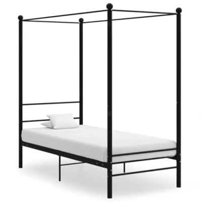 Abbildung von vidaXL Himmelbett Metallbett Bett Einzelbett Bettrahmen Bettgestell Lattenrost Schlafzimmermöbel Schlafzimmerbett Schwarz Metall 90x200cm