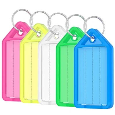 Abbildung von Uniclife 20 Stück 5 cm robuste Kunststoff Schlüsselanhänger in sortierten Farben Artikelkennzeichen mit leeren Papieretiketten Transparente Abdeckungen und Spaltringe,
