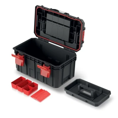 Abbildung von Kistenberg Werkzeugkiste Werkzeugkoffer Werkzeugkasten Werkstattkiste Toolbox Organizer im Deckel mit Boxen und Trennwänden, wasser /staubdicht, Kunststoff S Block Pro Abmessungen: 450 x 280 264 mm