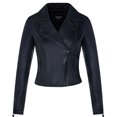 Abbildung von Infinity Leather Damen Leder Bikerjacke, Gesteppte, Mattschwarze, Echte Lammnappa Modejacke XL