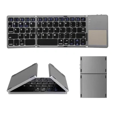 Abbildung von AURTEC Faltbare Bluetooth Tastatur mit Touchpad Wireless Touch Tastatur, wiederaufladbare, tragbare Mini für PC, Tablet, Android, Smartphone Dunkelgrau
