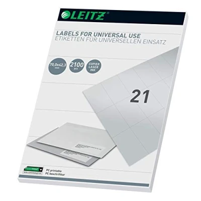 Abbildung von Leitz PC beschriftbare Universal Etiketten 70 x 42.3 mm, Weiß, 61780001