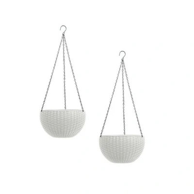 Abbildung von HTI Living Blumenampel 2er Set Rattanoptik Weiß (Set, 2 St., Blumenampeln), Blumentopf hängend Kunststoff