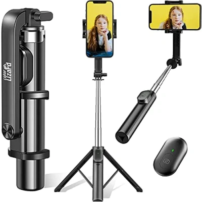 Abbildung von colorlizard Selfie Stick Stativ mit Fernbedienung, Handy Stativ, kabelloser 6 in 1 Bluetooth für iOS und Android Geräte, tragbarer iPhone, Reisezubehör.