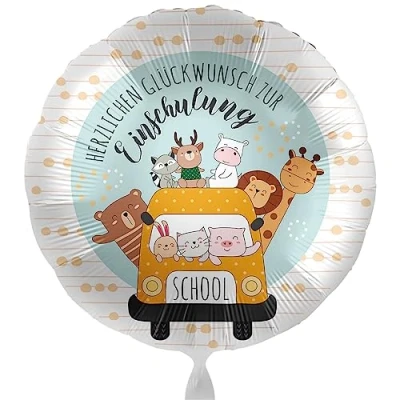 Abbildung von Süßer Folienballon zum Schulanfang Schulbus Ballon Schulstart Schulbeginn Geschenk Schulkind zur Einschulung Luftballon 1. Schultag Helium geeignet