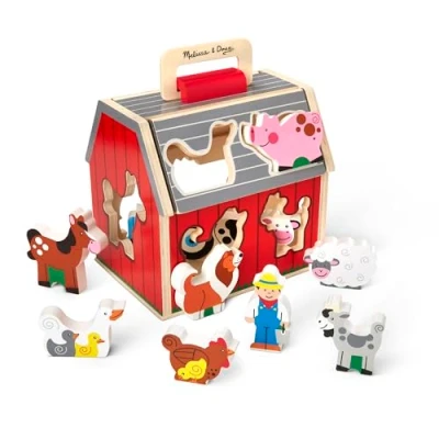 Abbildung von Melissa &amp; Doug Spielzeugscheune zum Sortieren aus Holz mit für unterwegs 10 Spielfiguren, Bauernhof Spielzeug, Lernspielzeug von Formen und Stapeln Kleinkinder Kinder ab 2 Jahren