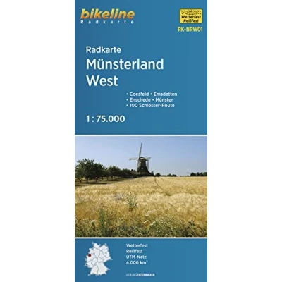 Abbildung von Radkarte Münsterland West (RK NRW01): Coesfeld Emsdetten Enschede Münster 100 Schlösser Route, 1:75.000, wetterfest/reißfest, GPS tauglich mit UTM Netz (Bikeline Radkarte)