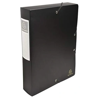 Abbildung von Exacompta 59881E Sammelbox OPAK mit Gummizug 80 mm breit aus blickdichtem Kunststoff Rückenschild für DIN A4 Archivbox Heftbox Dokumentenbox Zeichenbox schwarz