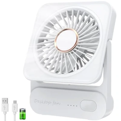 Abbildung von Tischventilator, USB Ventilator Akku von 2000mAh (12h Akkulaufzeit), Mini Leise mit 3 Stufen, 135 Verstellbar, Ultraleise &amp; Vibrationsfrei, Lüfter für Büro, Zuhause, Reise