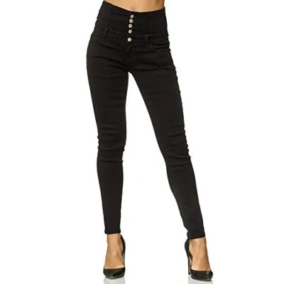 Abbildung von Elara Damen Jeans Stretch Skinny High Waist Chunkyrayan EL60 Schwarz 34 (XS)