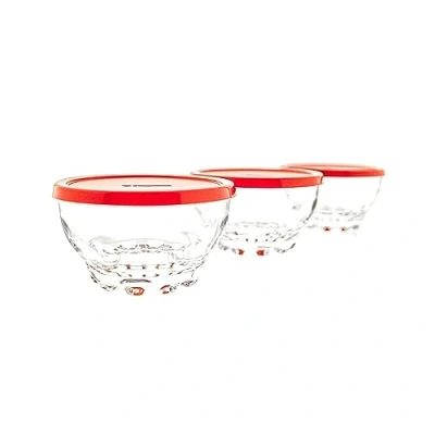 Abbildung von Pasabahce Schale Glasschalen mit rotem Deckel 105 mm 3er Set, Glas, (3 tlg)