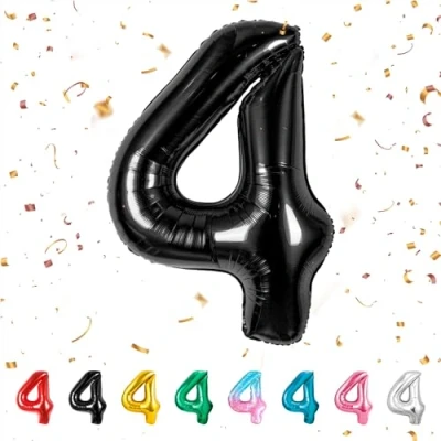 Abbildung von balloon Geburtstag zahlen Schwarz luftballon 4 jahre Folienballon Riesen in 40&quot; 101cm Geburtstagsdeko Ballon Zahl Deko zum fliegt mit Helium