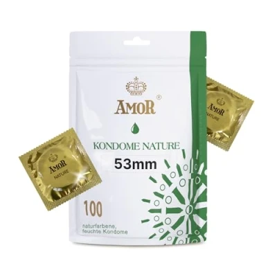 Abbildung von Amor Kondome Nature (einfache Kondome) 53mm nominale Breite, Packung mit, 100 St., natürliche Kondome, Maxipack für ein natürliches Gefühl und intime Sicherheit